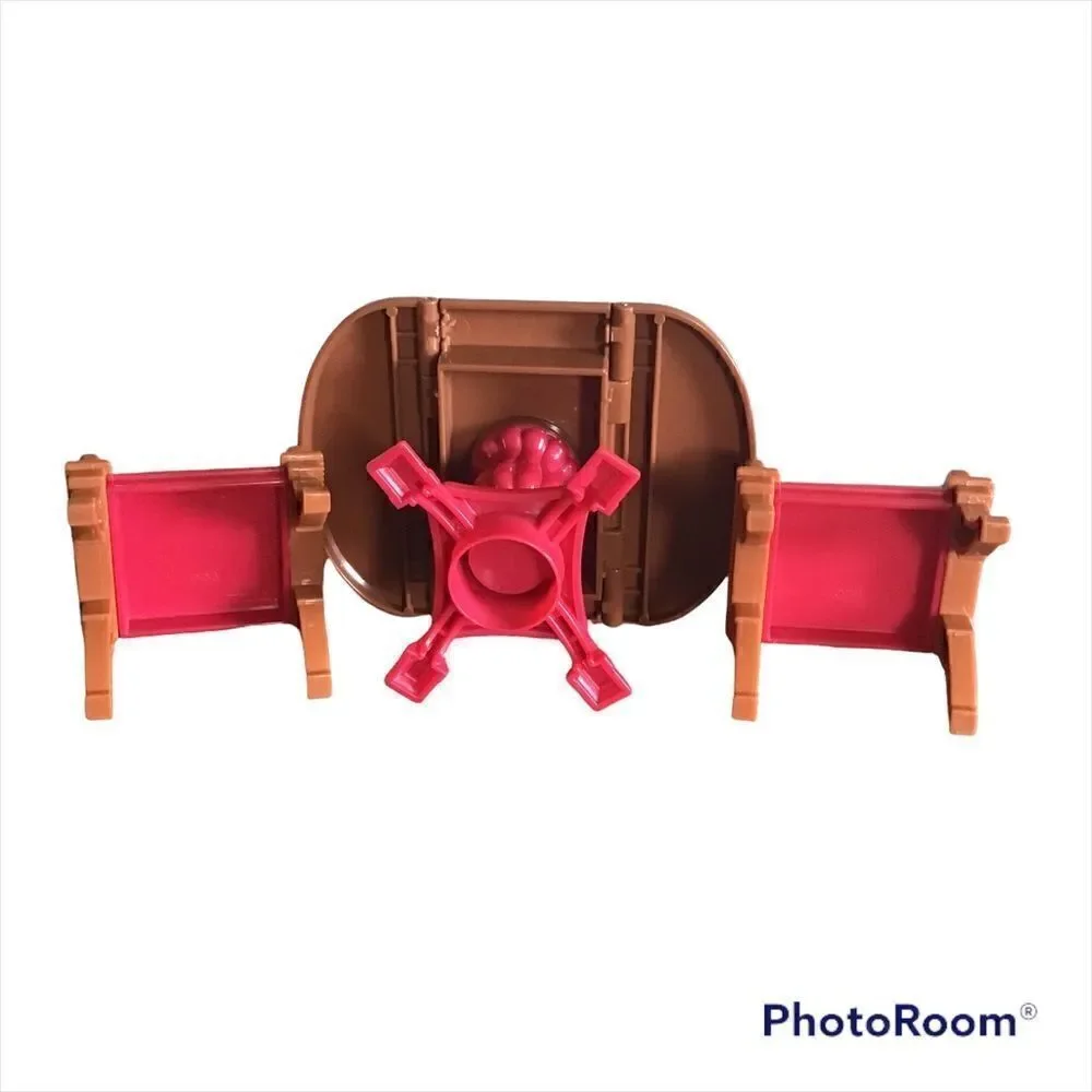 Fisher Price Loving Family Dollhouse Brown Dining Room Table 2 Red Chairs